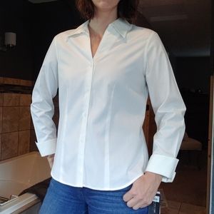 Jones New York Collection Platinum White Button Up Shirt
